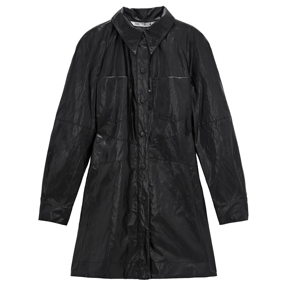NWT ZARA Black Faux Leather mini dress